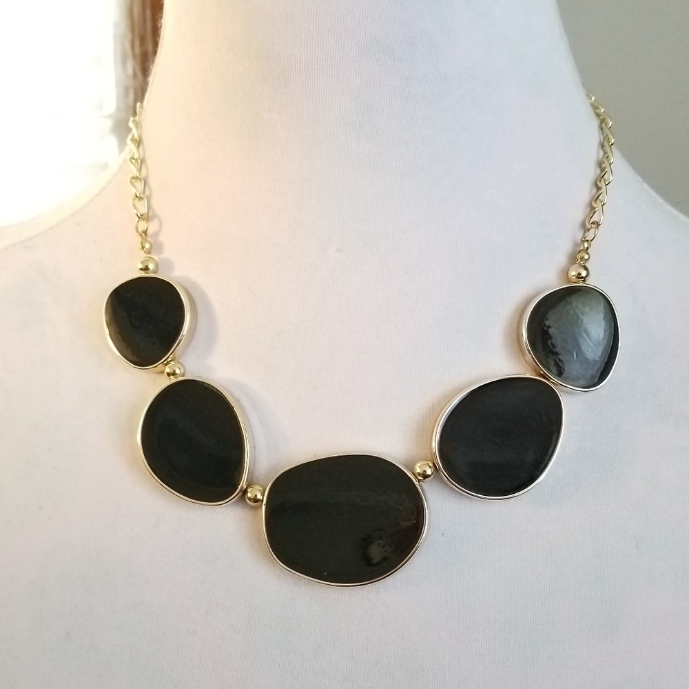 Black enamel circles necklace gold tone statement